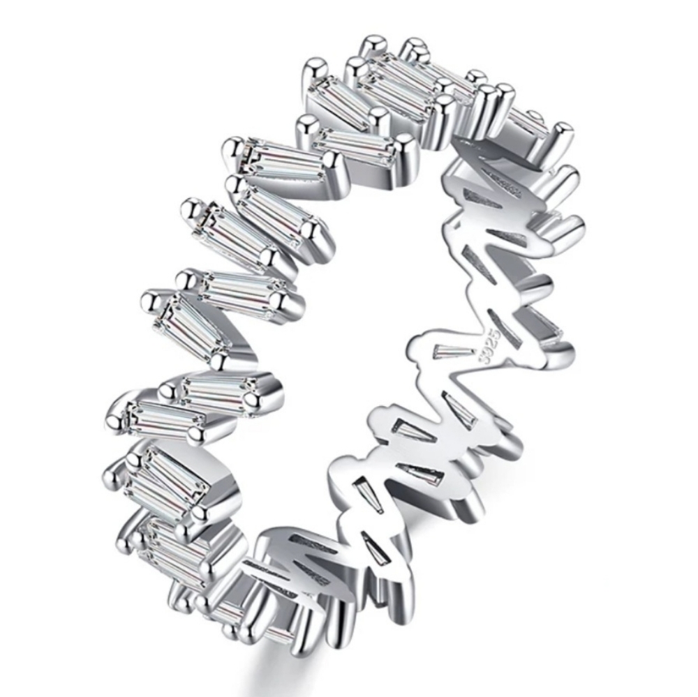 925 Sterling Silver Irregular Emerald Cut Cubic Zi
